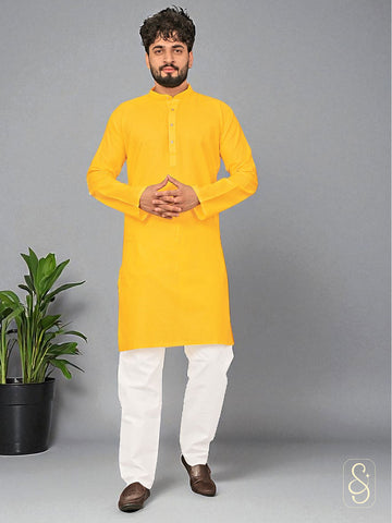 Yellow Cotton Kurta Pajama