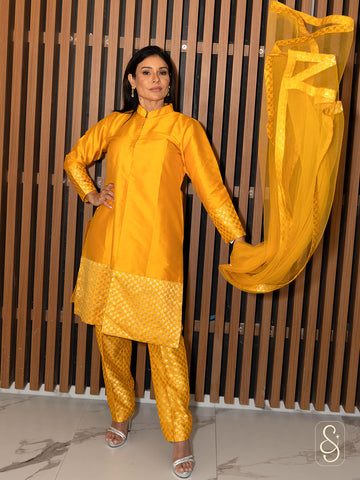 Vibrant Yellow Silk Suit Set