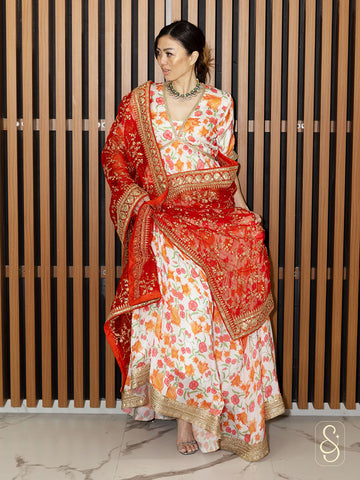 Printed Satin Silk Lehenga