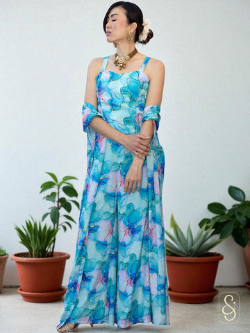 Blue Crepe Three-Piece Set