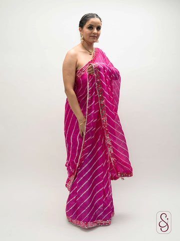 Hot Pink Jaipuri bandhej print saree