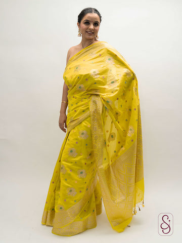 Bright Yellow Banarsi Georgette Saree