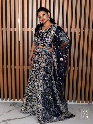 Navy Blue Embroidered Lehenga Set