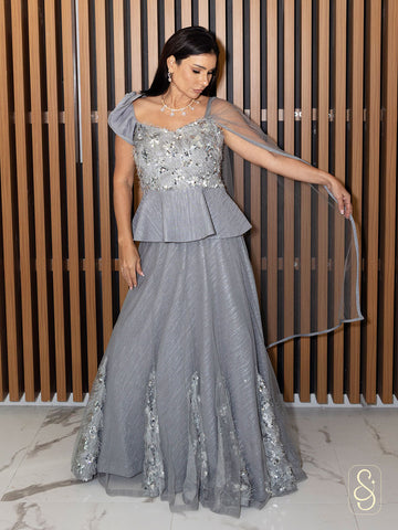 Glamorous Grey Shimmer Lehenga