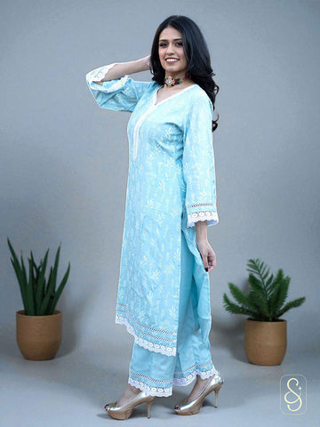 Blue Embroidered Co-ord Set