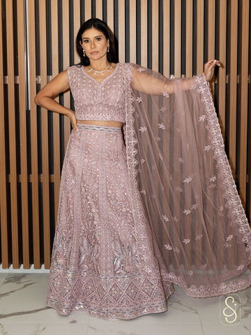 Onion Pink Embroidered Lehenga