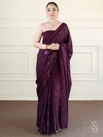 Deep Purple Sequin Embroidered Saree