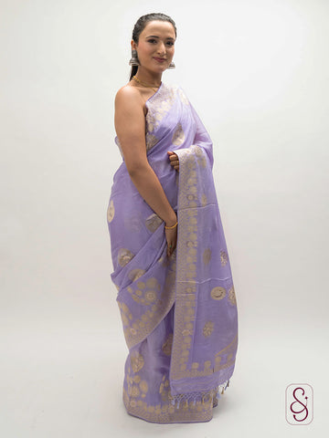 Lavendar Banarasi Chinon saree