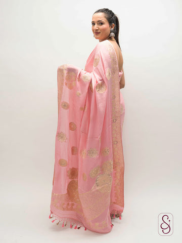 Pink Banarasi Chinon saree
