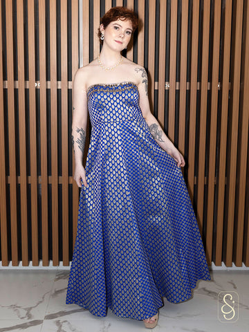 Royal Blue Mirror Work Off-Shoulder Dress