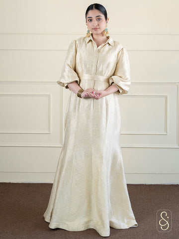 Golden Fish-Cut Brocade Dress