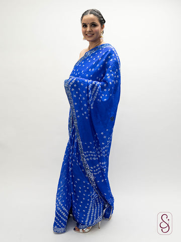 Blue Jaipuri bandhej print saree