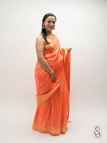 Orange Banarasi saree