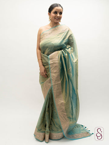 Green Banarsi Tissue silk cairy design double boader saree