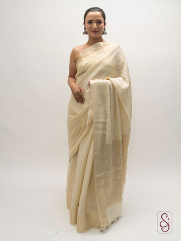 Off-white Banarasi georgette saree