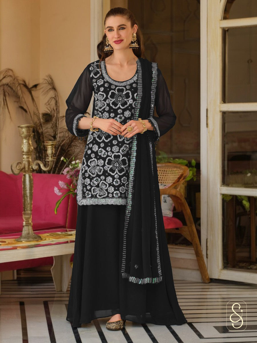 Elegant Black Festive Georgette Suit