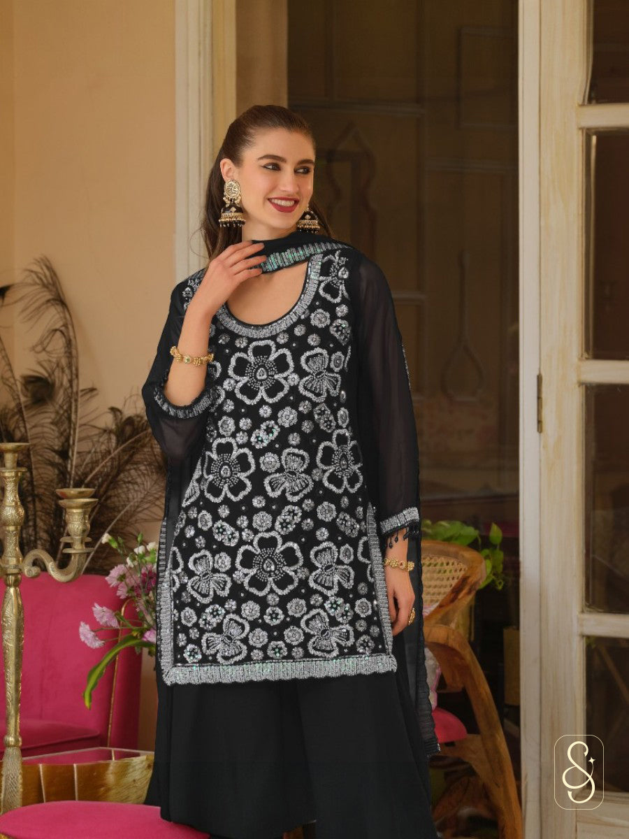 Elegant Black Festive Georgette Suit