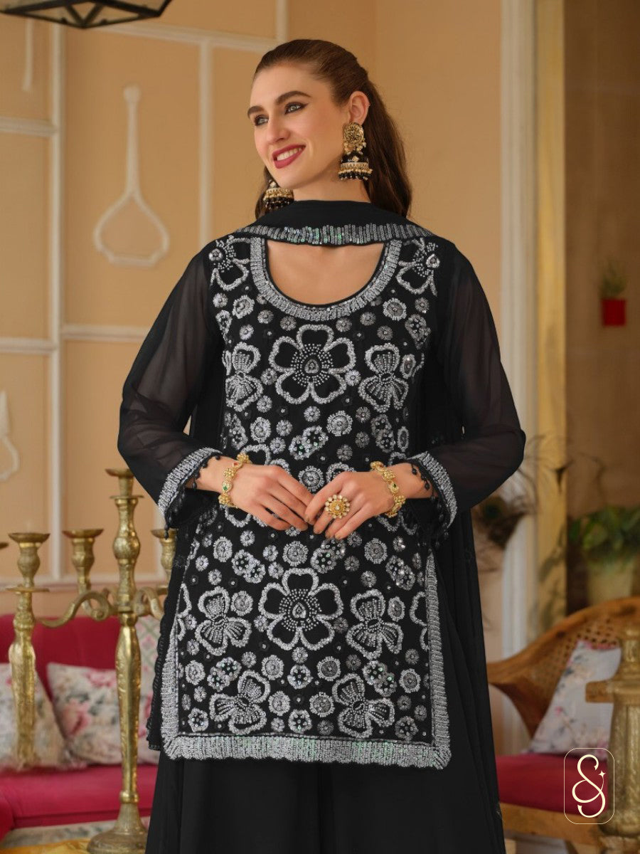Elegant Black Festive Georgette Suit
