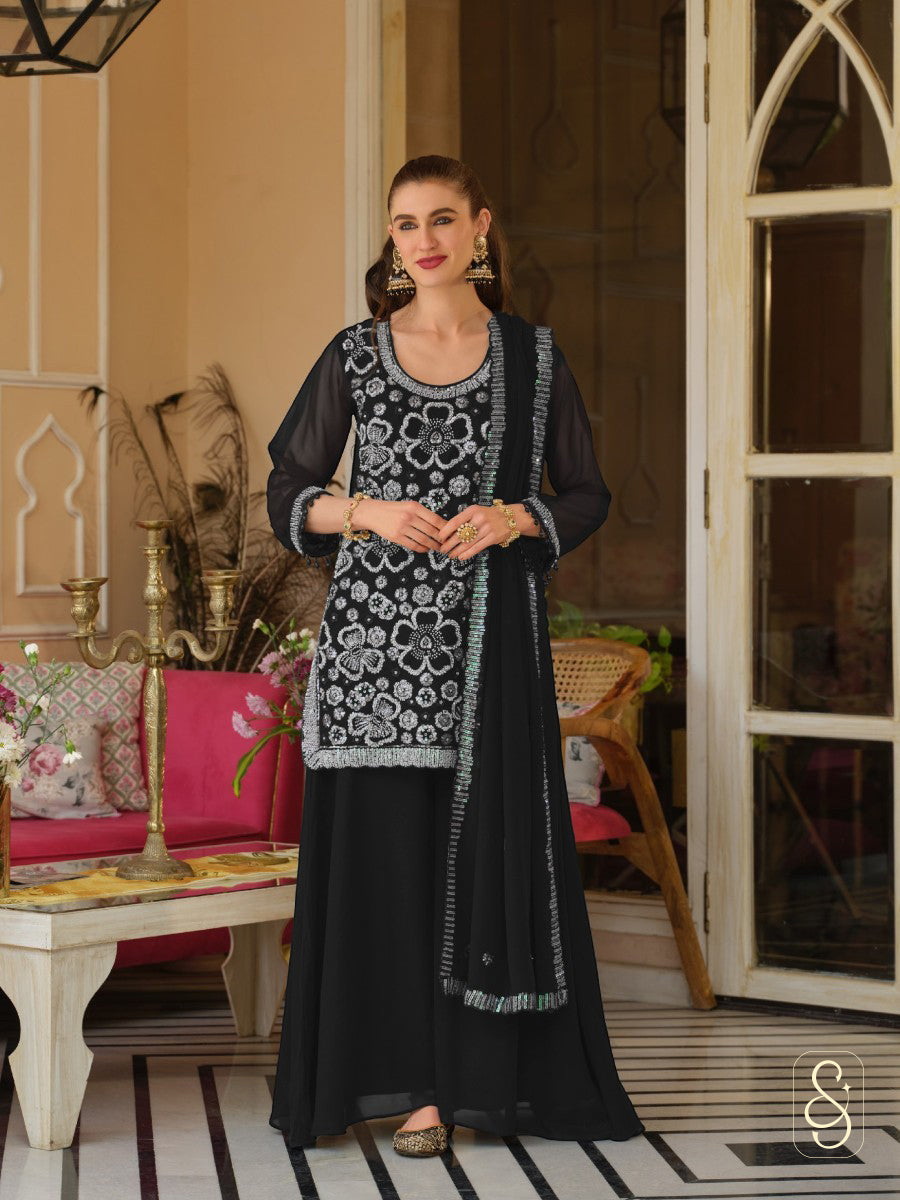 Elegant Black Festive Georgette Suit