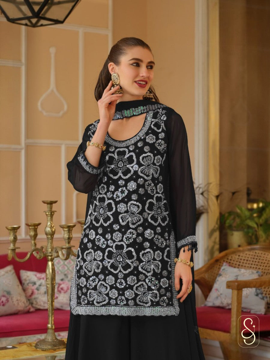 Elegant Black Festive Georgette Suit
