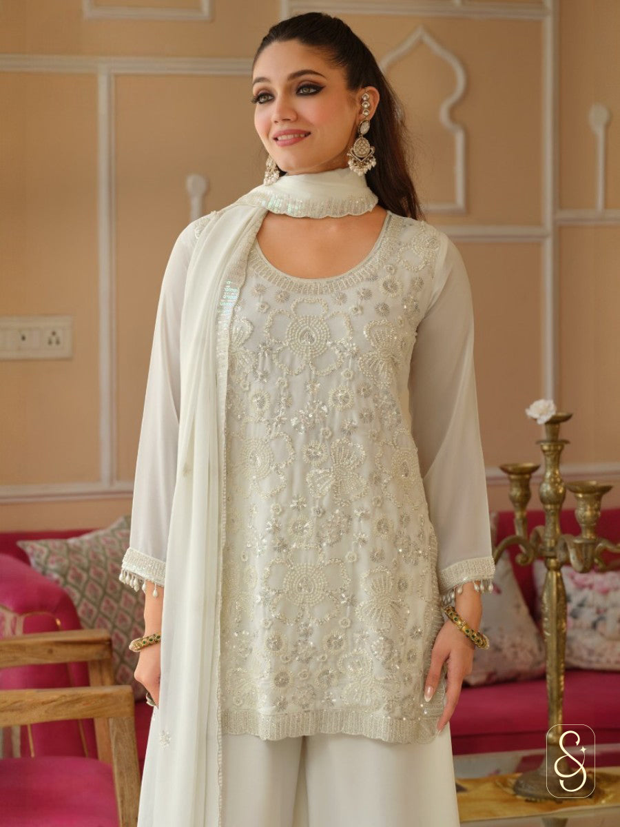 Luxurious White Georgette Celebration Suit