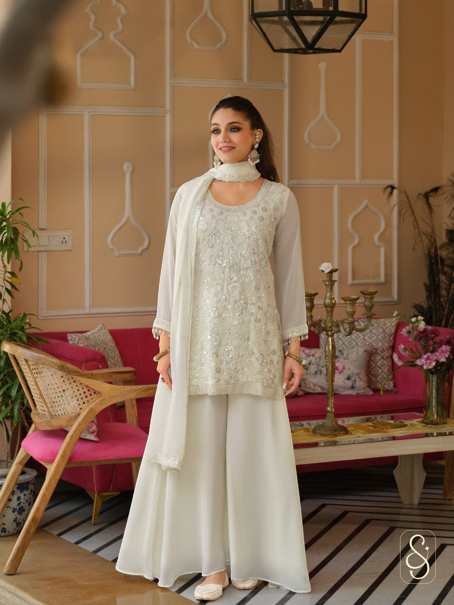 Luxurious White Georgette Celebration Suit