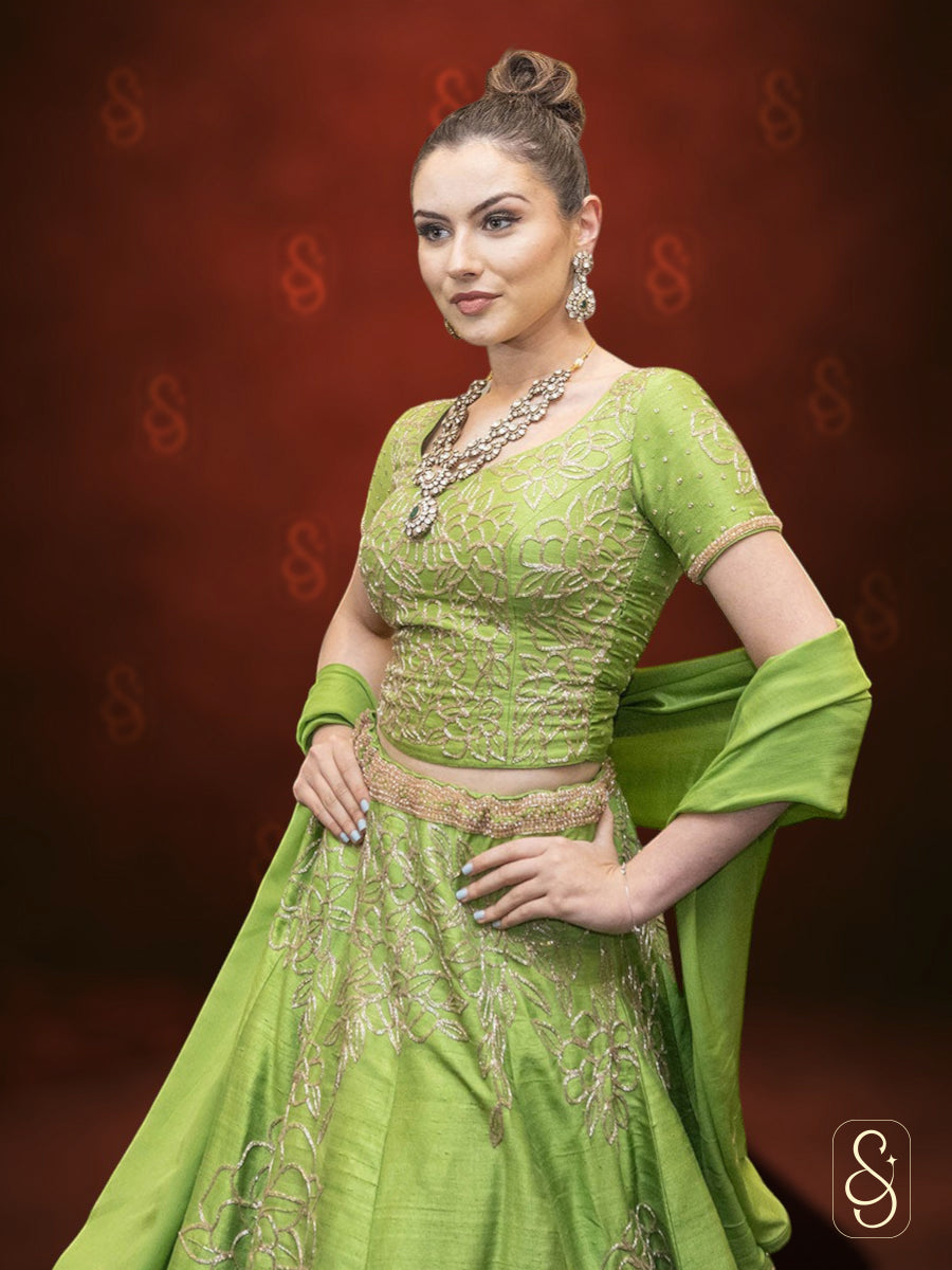 Raw Silk Bugle Beads Lehenga