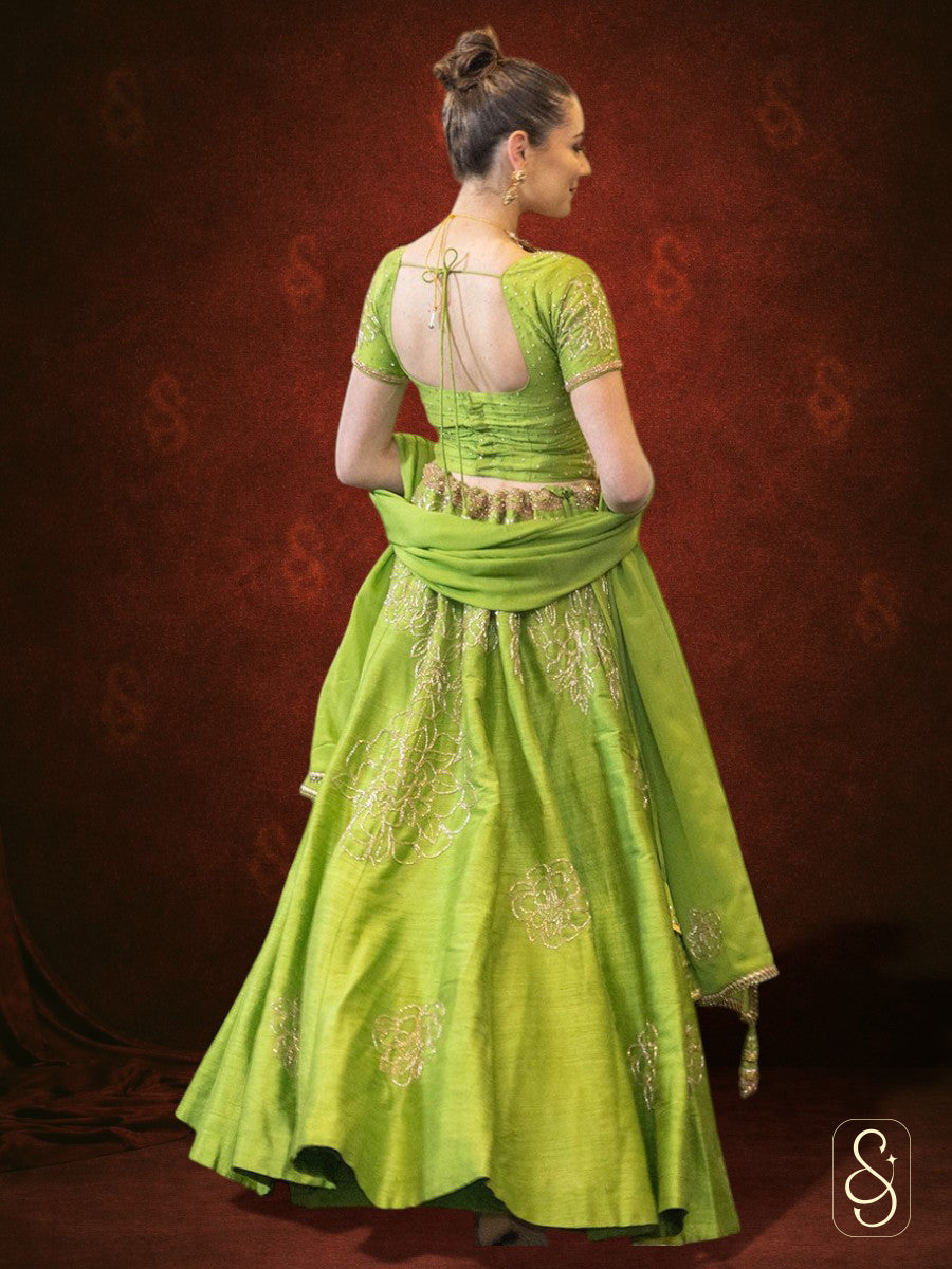 Raw Silk Bugle Beads Lehenga