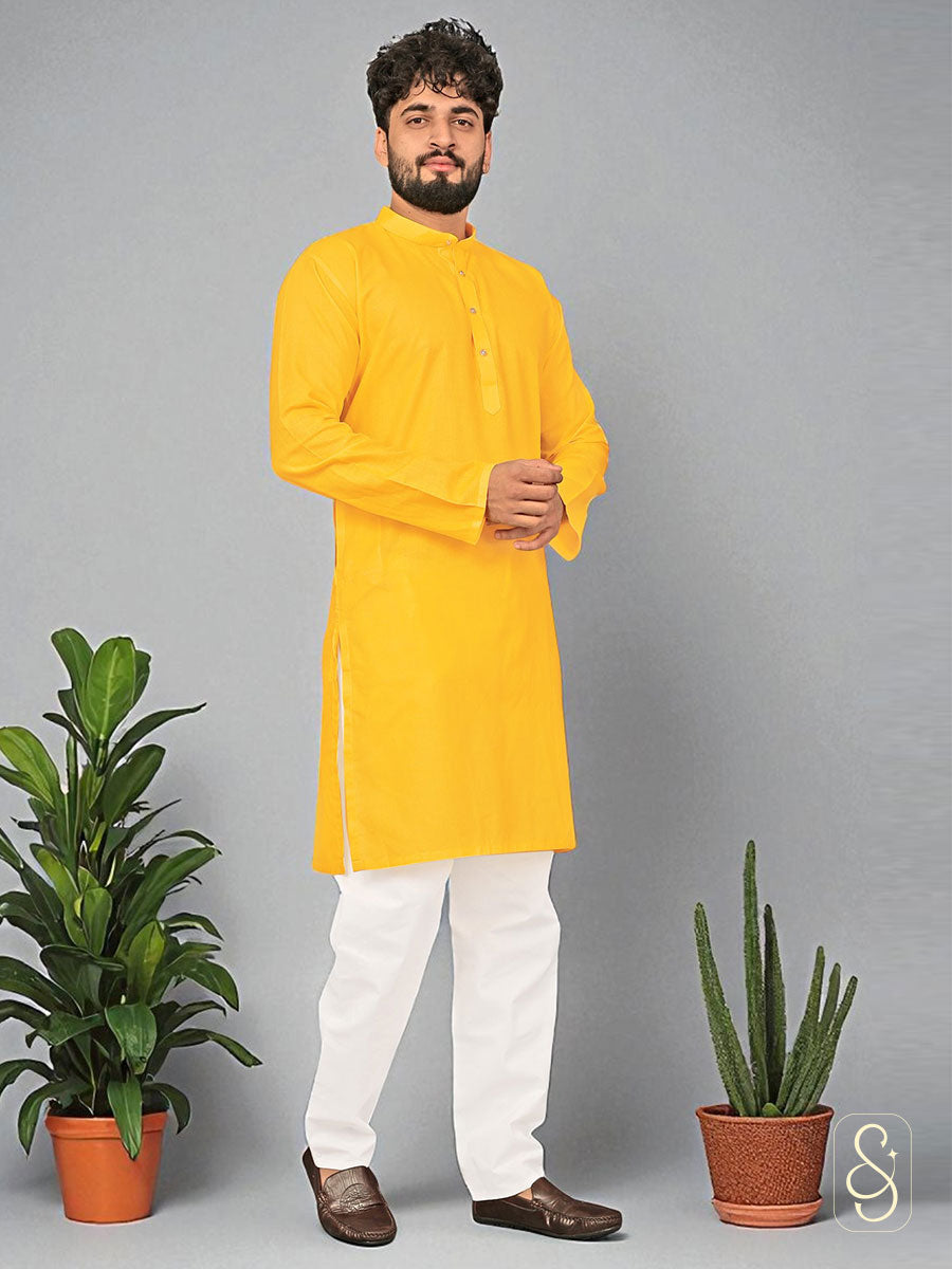 Yellow Cotton Kurta Pajama