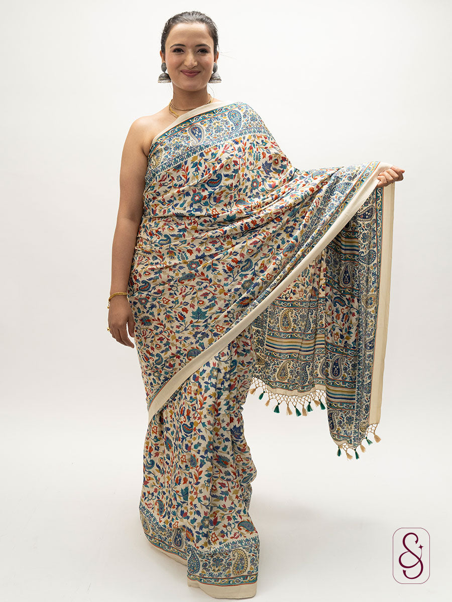 Satin Silk Kashmiri print saree