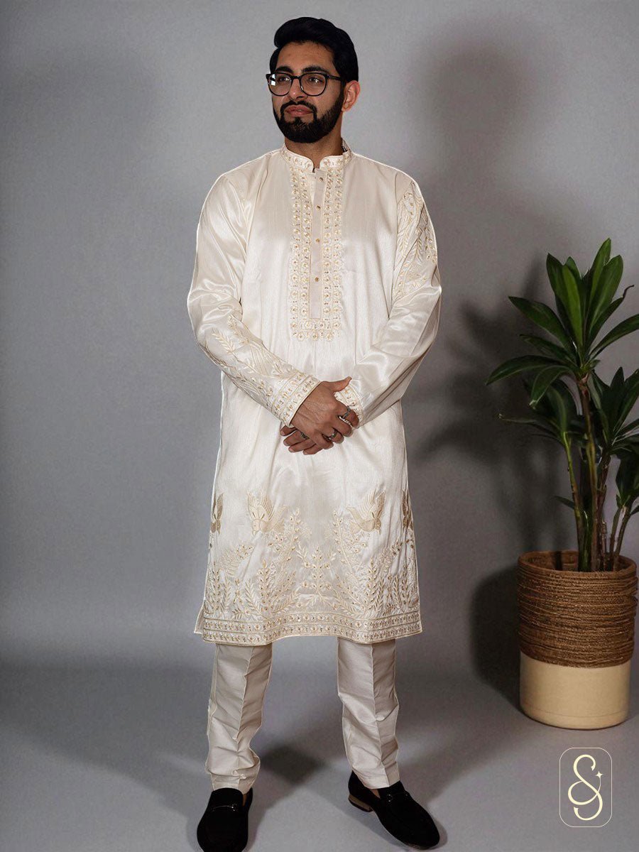Off-White Embroidered Cotton Set