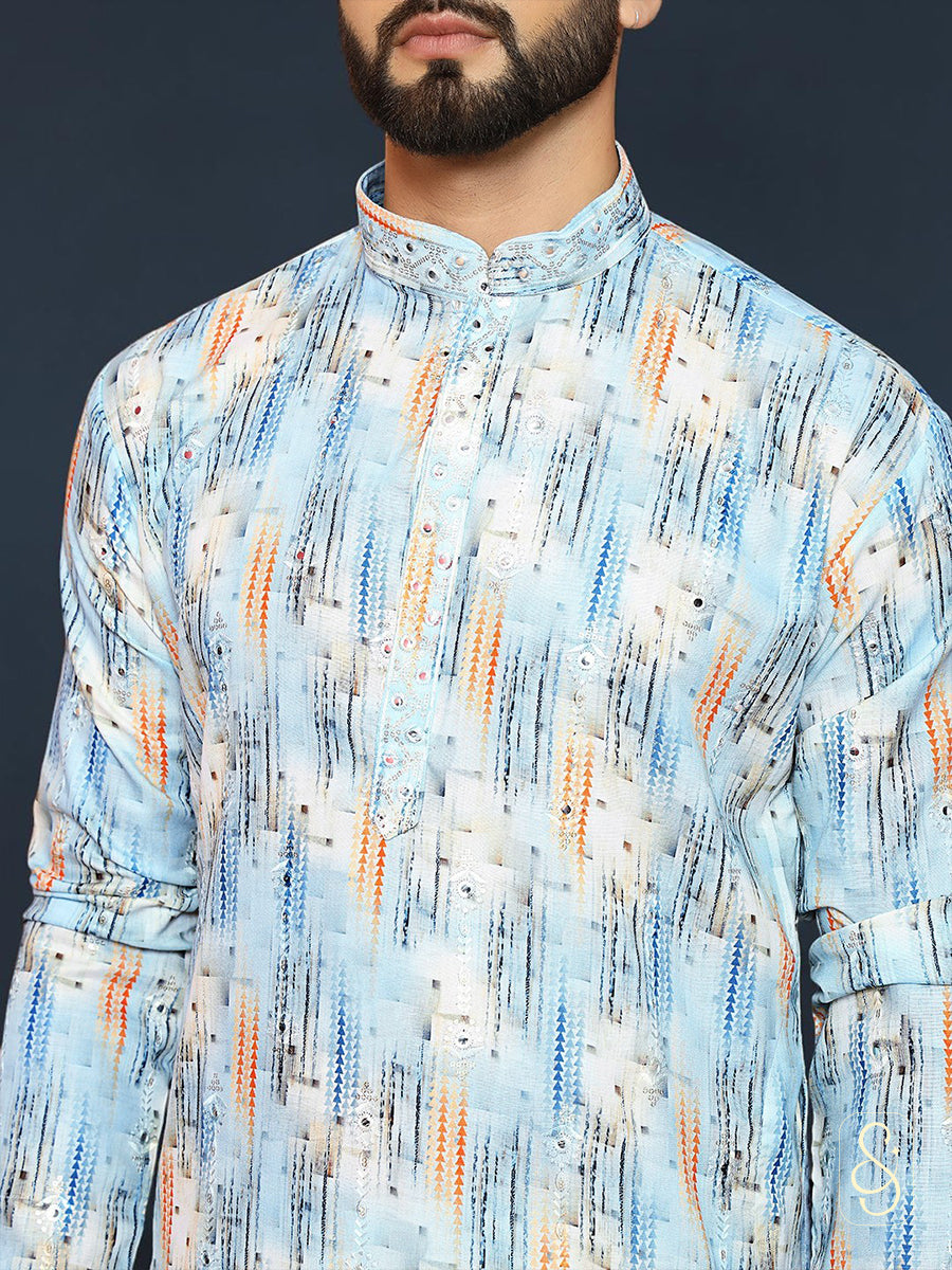 Printed Cotton Kurta with Mirror Work Detailing