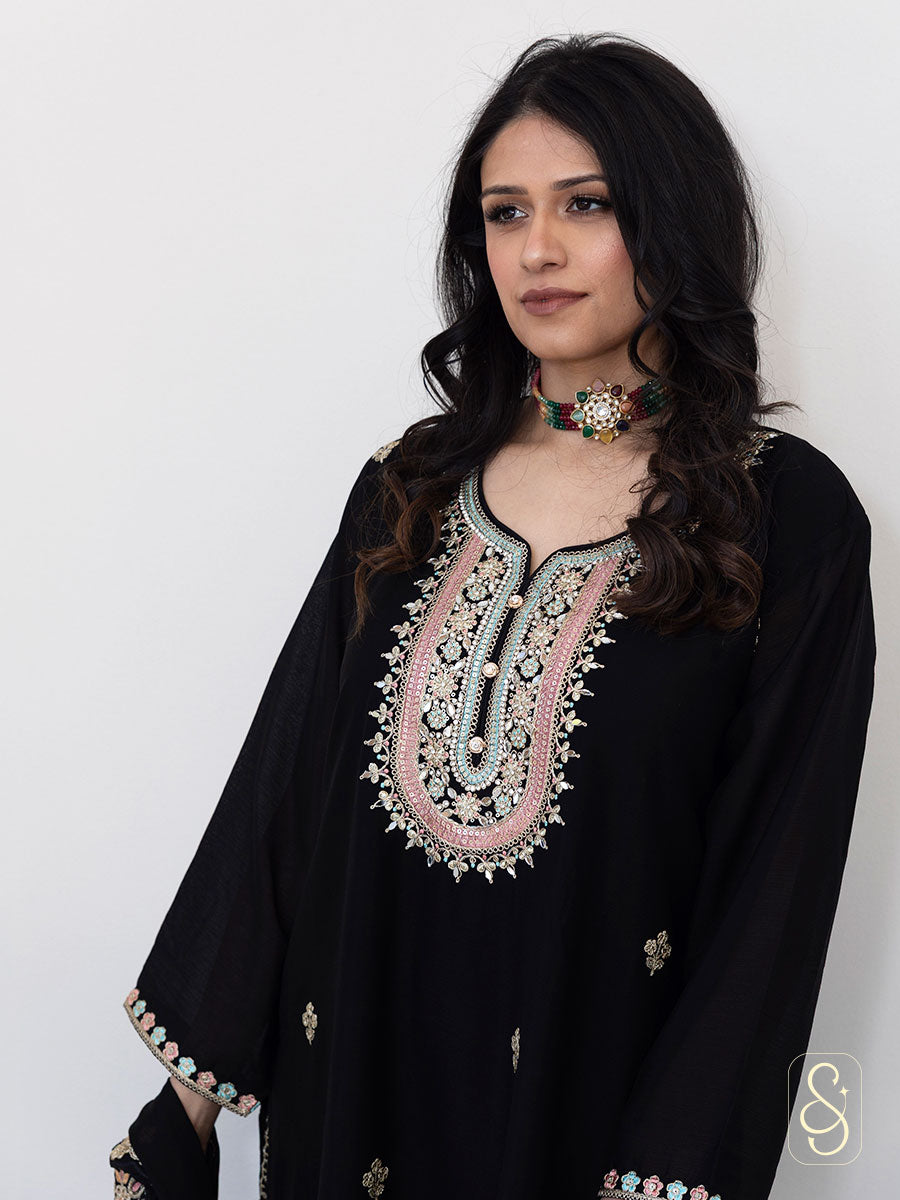 Embroidered Chinon Sharara Set