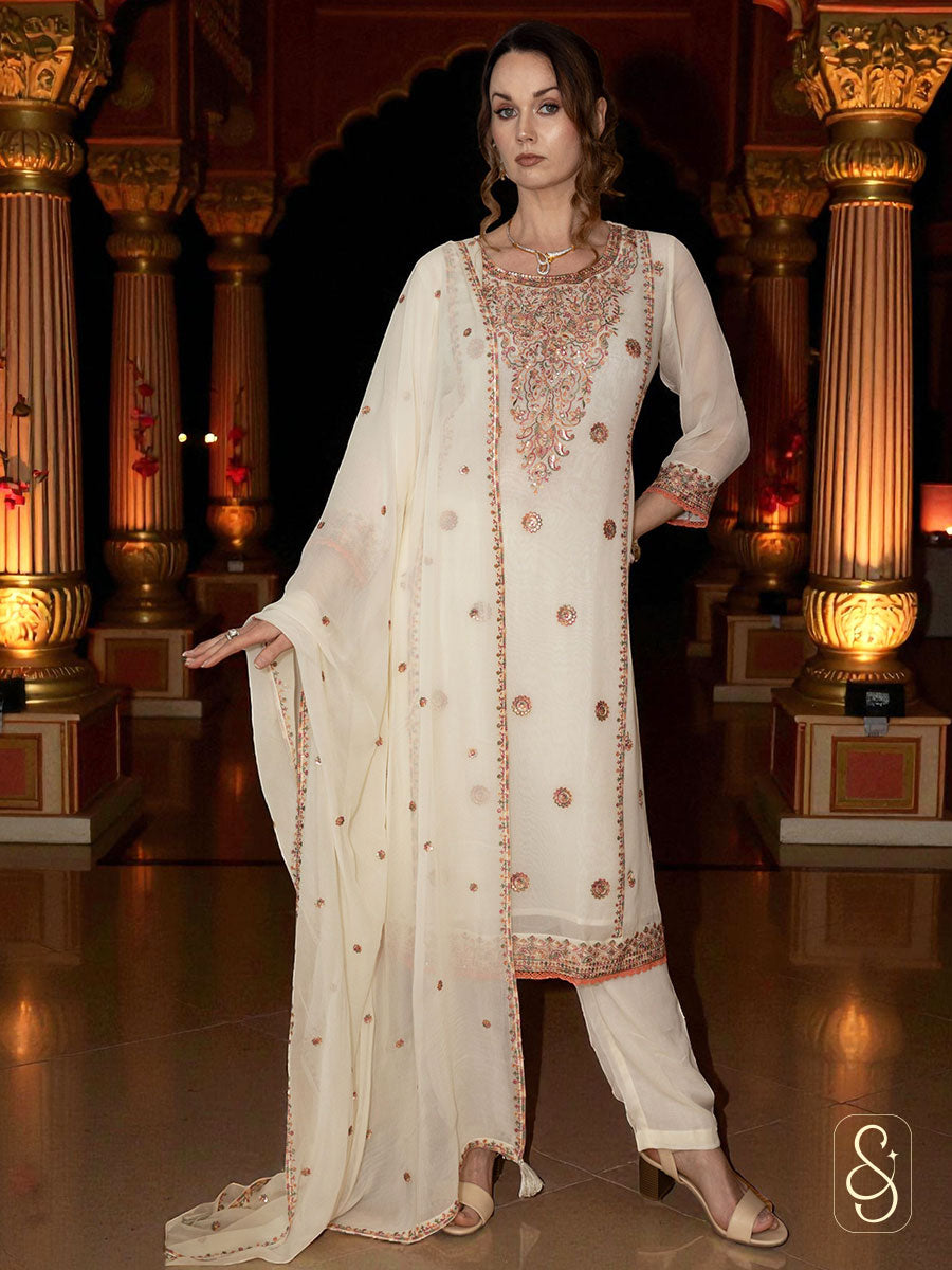 Embroidered Georgette Pant Suit with Dupatta