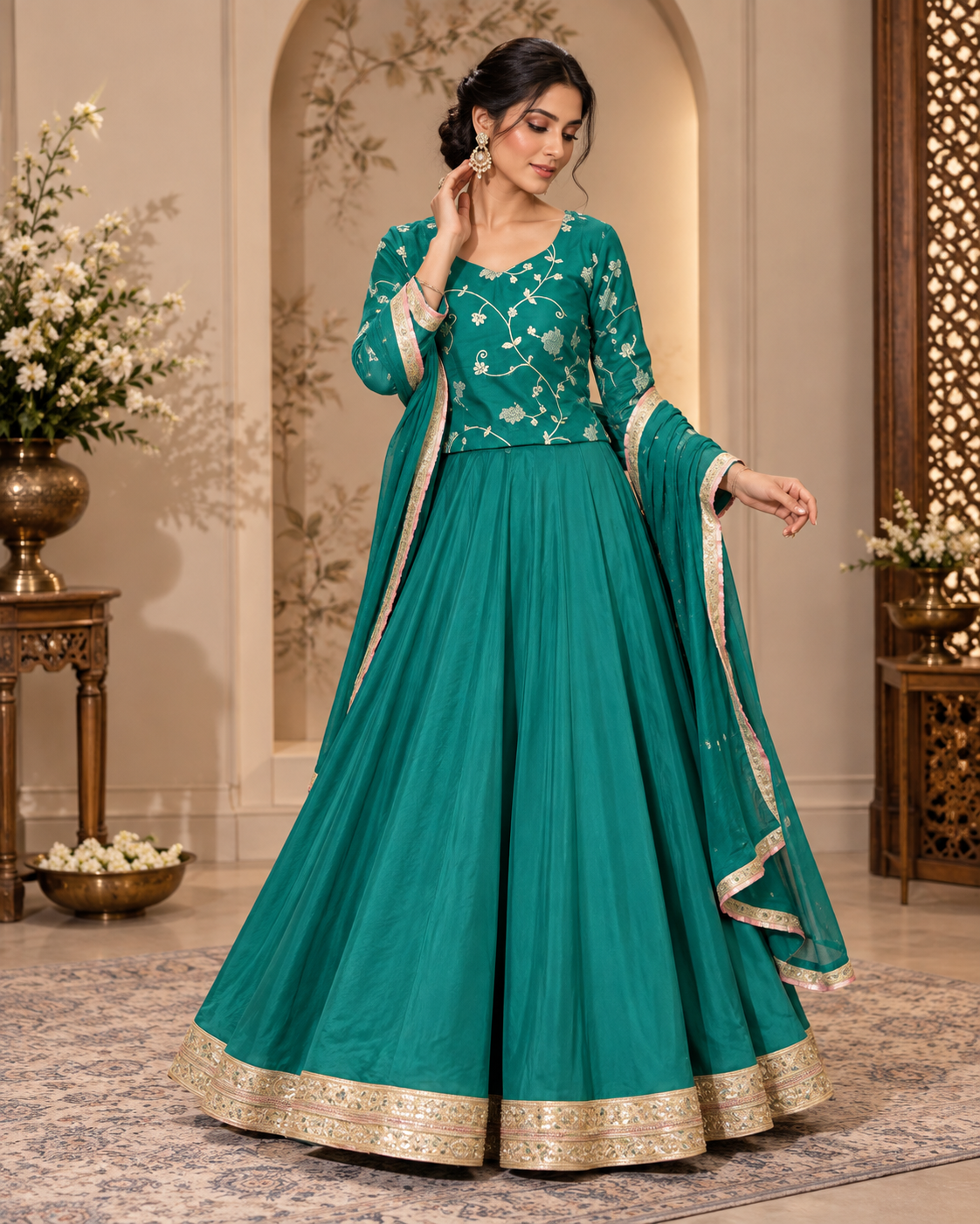 Crepe Lehenga With Brocade Blouse