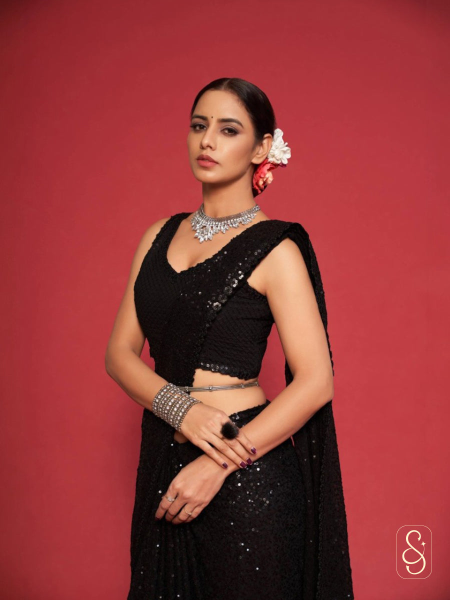 Black Sequin Saree