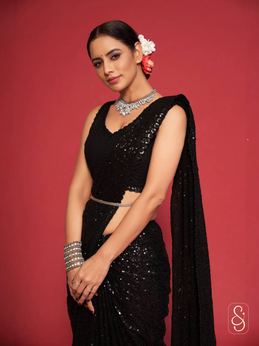Black Sequin Saree