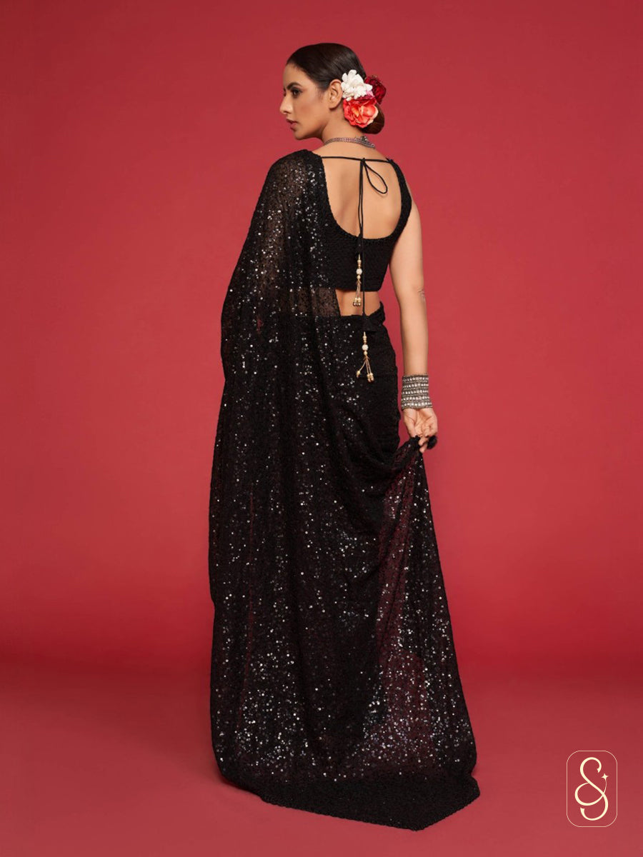 Black Sequin Saree