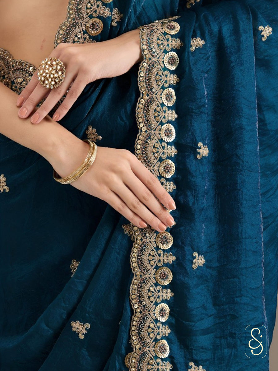 Teal Luxe Tissue Saree