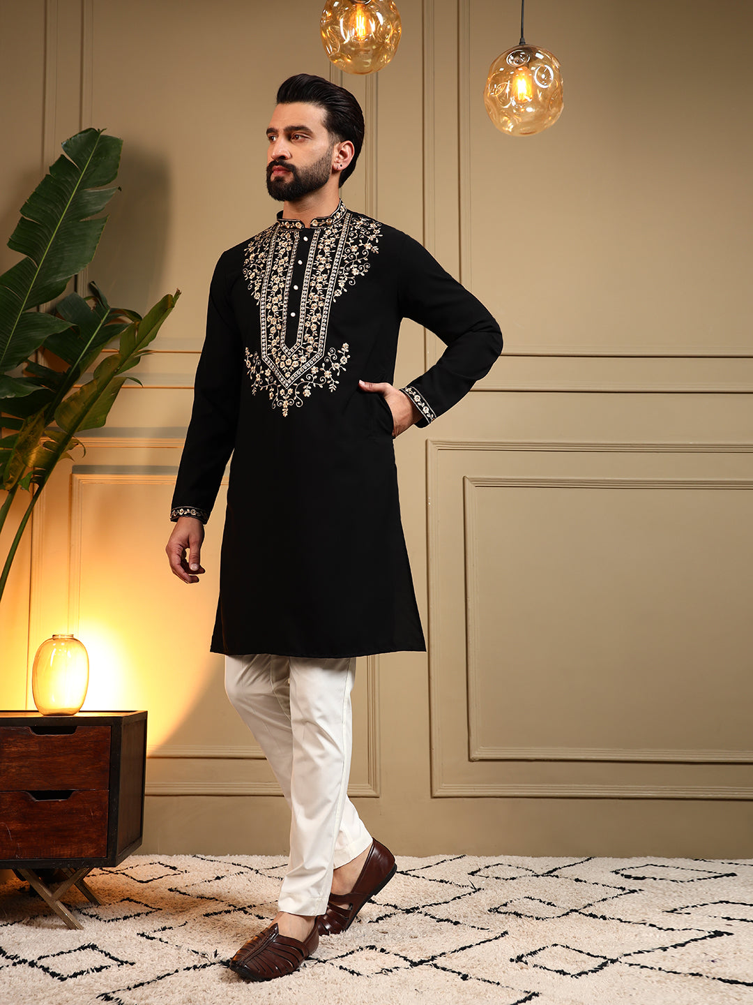 Black Thread Embroidery Kurta Set