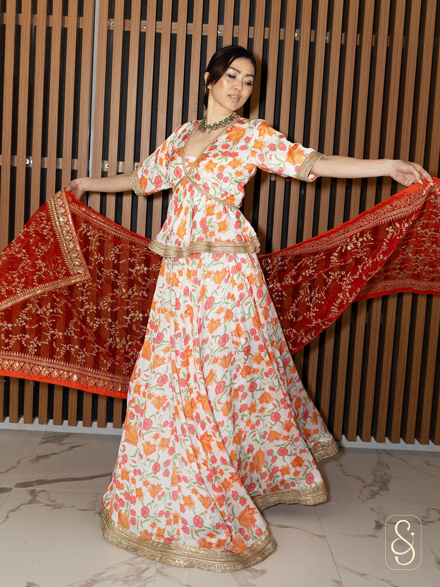 Printed Satin Silk Lehenga