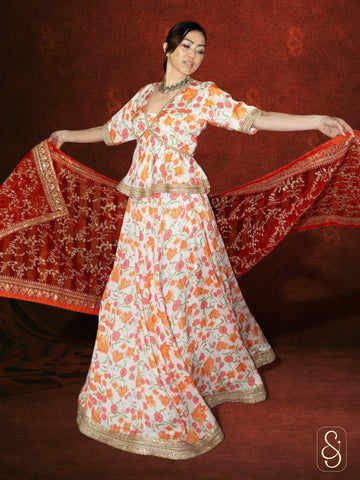 Printed Satin Silk Lehenga