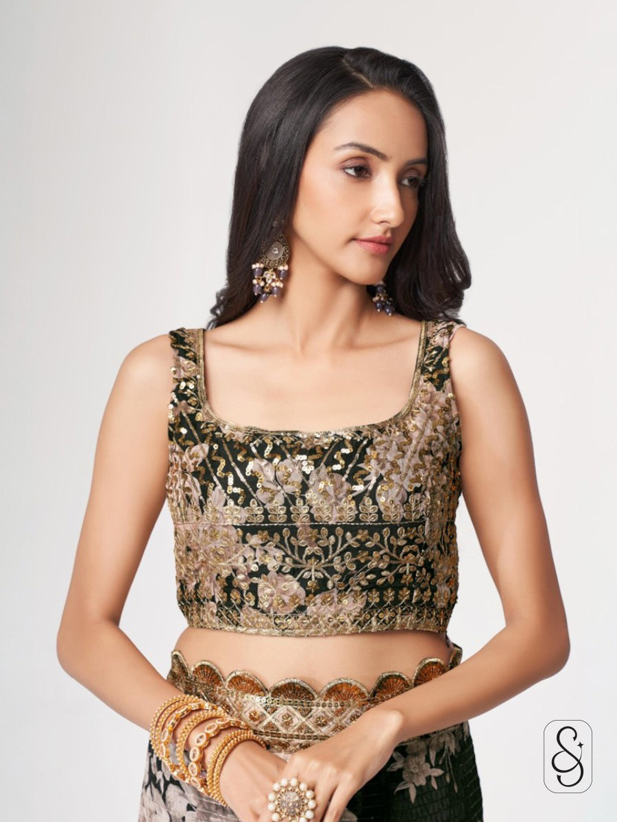 Artful Printed Embroidered Drape Saree