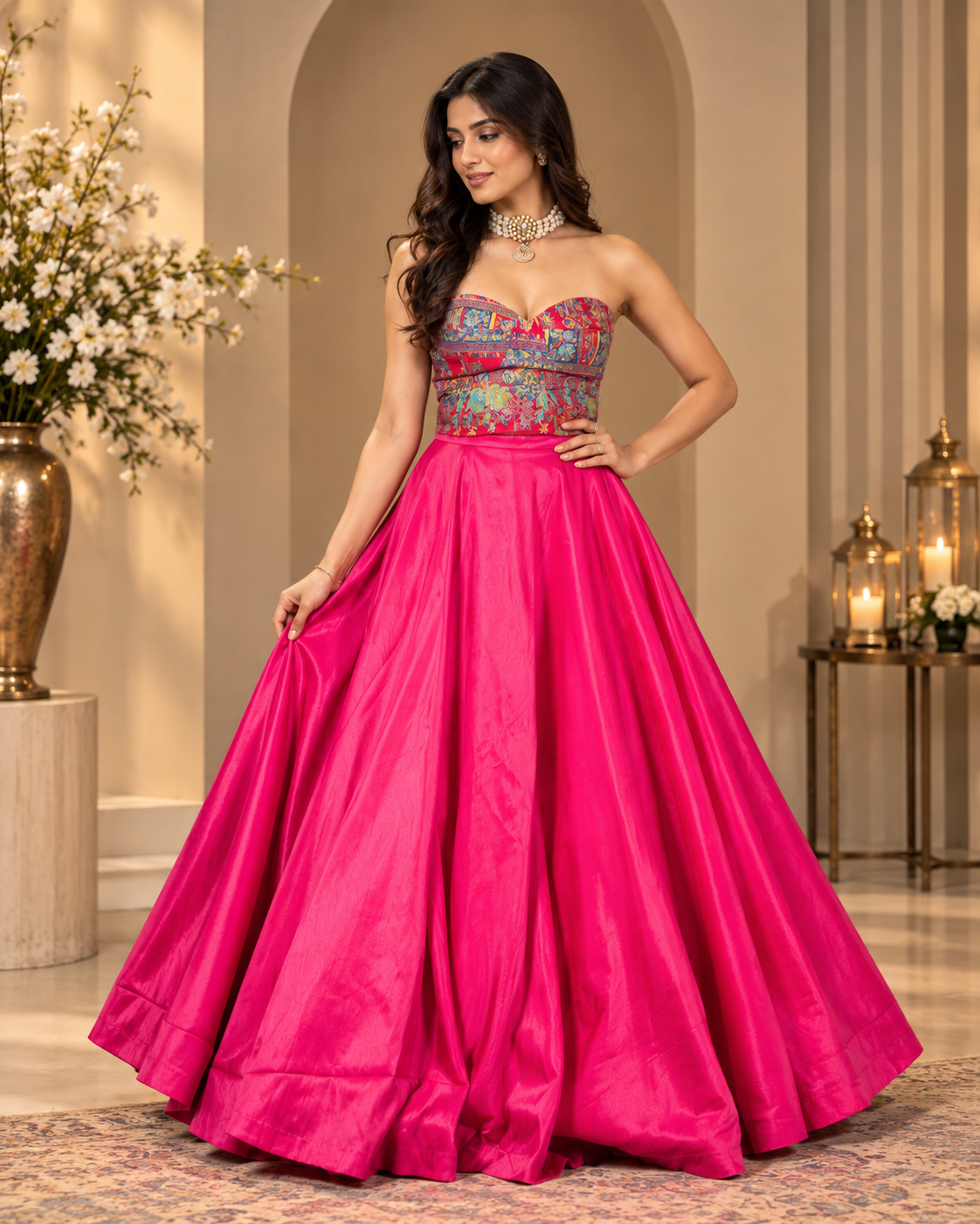 Printed Corset Silk Lehenga