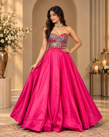 Printed Corset Silk Lehenga
