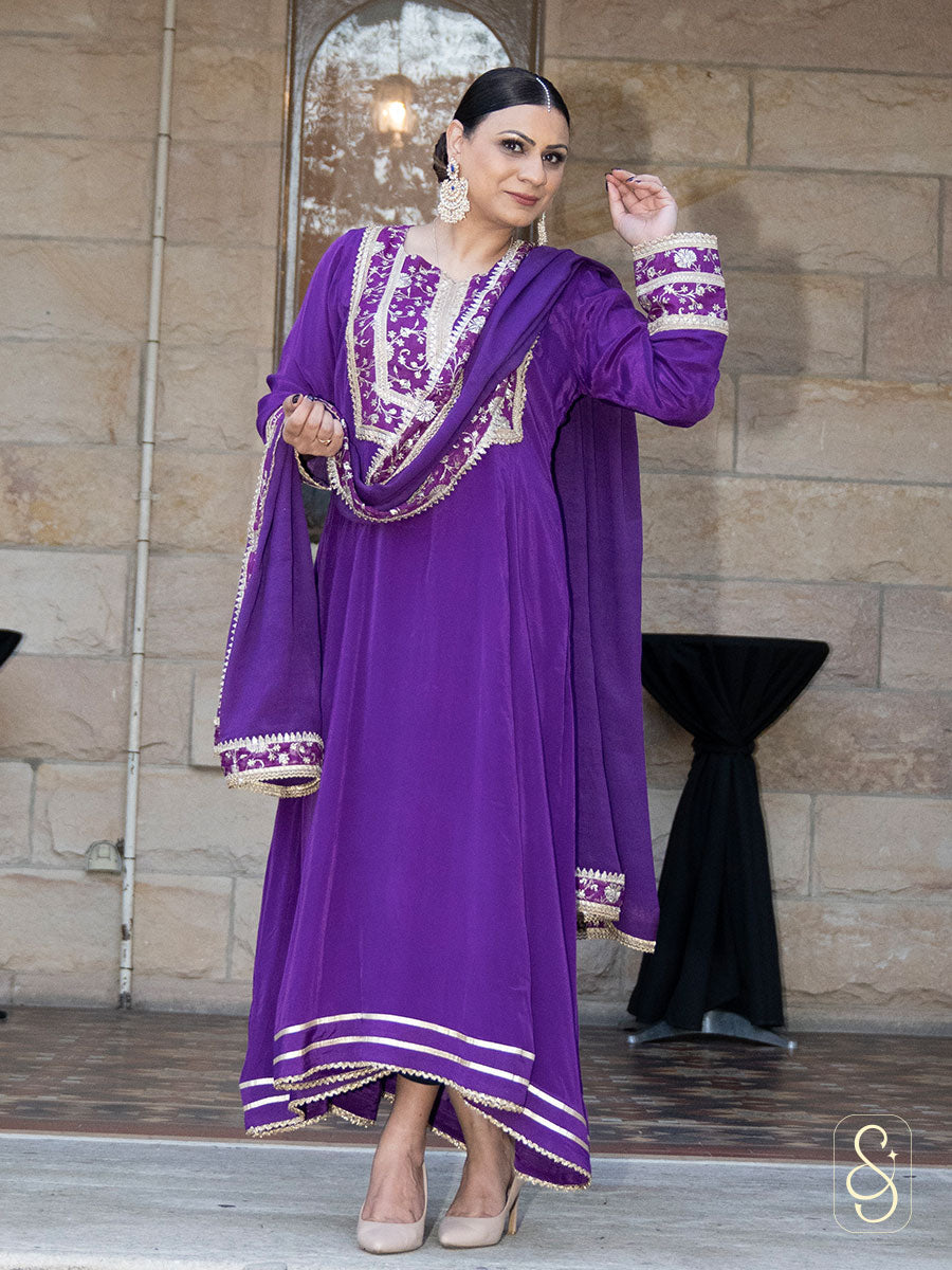 Purple Brocade Anarkali Suit Set