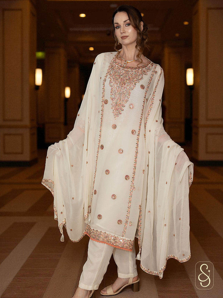 Embroidered Georgette Pant Suit with Dupatta