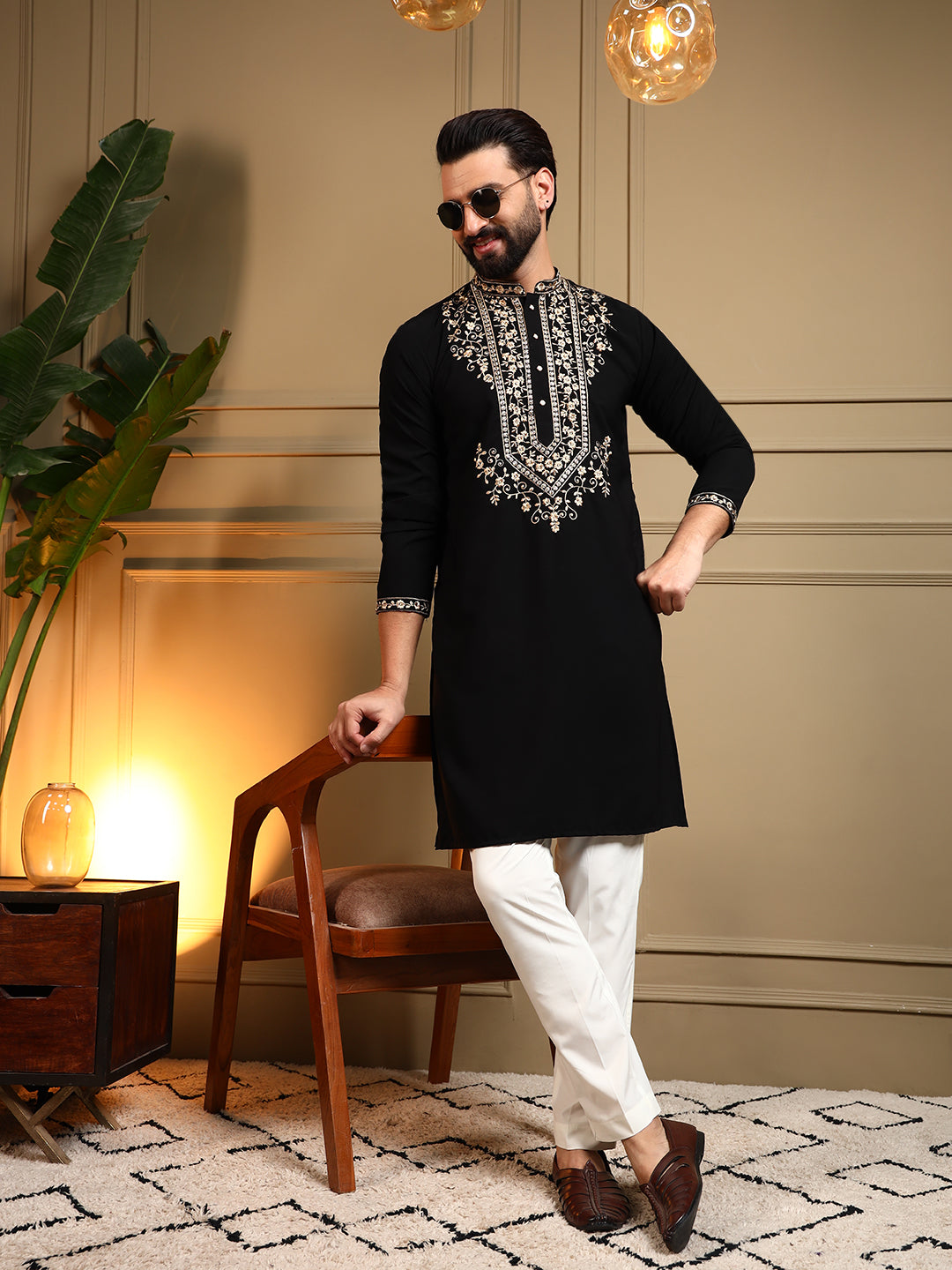 Black Thread Embroidery Kurta Set