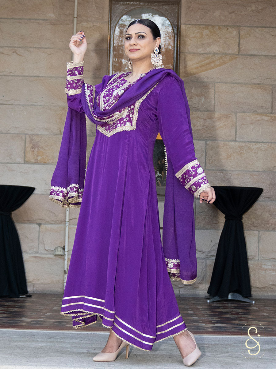 Purple Brocade Anarkali Suit Set