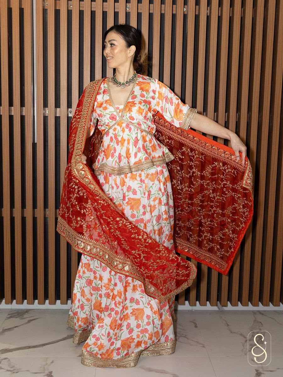 Printed Satin Silk Lehenga